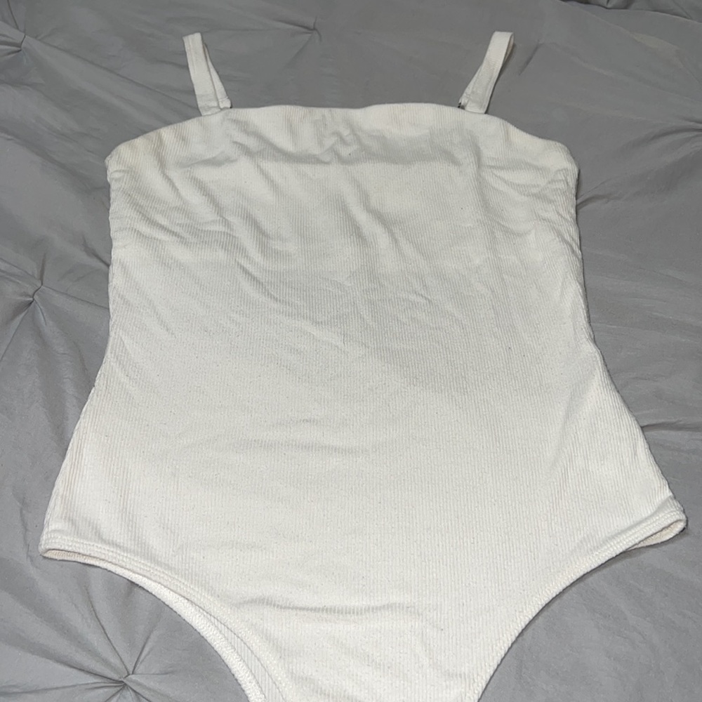 Hollister, medium, white bodysuit tank, build in bra, adjustable straps